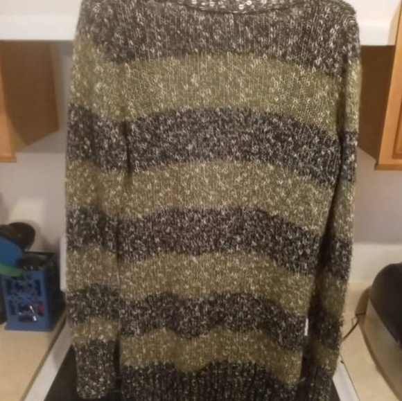Mudd Large Gray & Olive Green Striped Spft Knitted Cardigan Sweater with Sequins - Picture 3 of 8